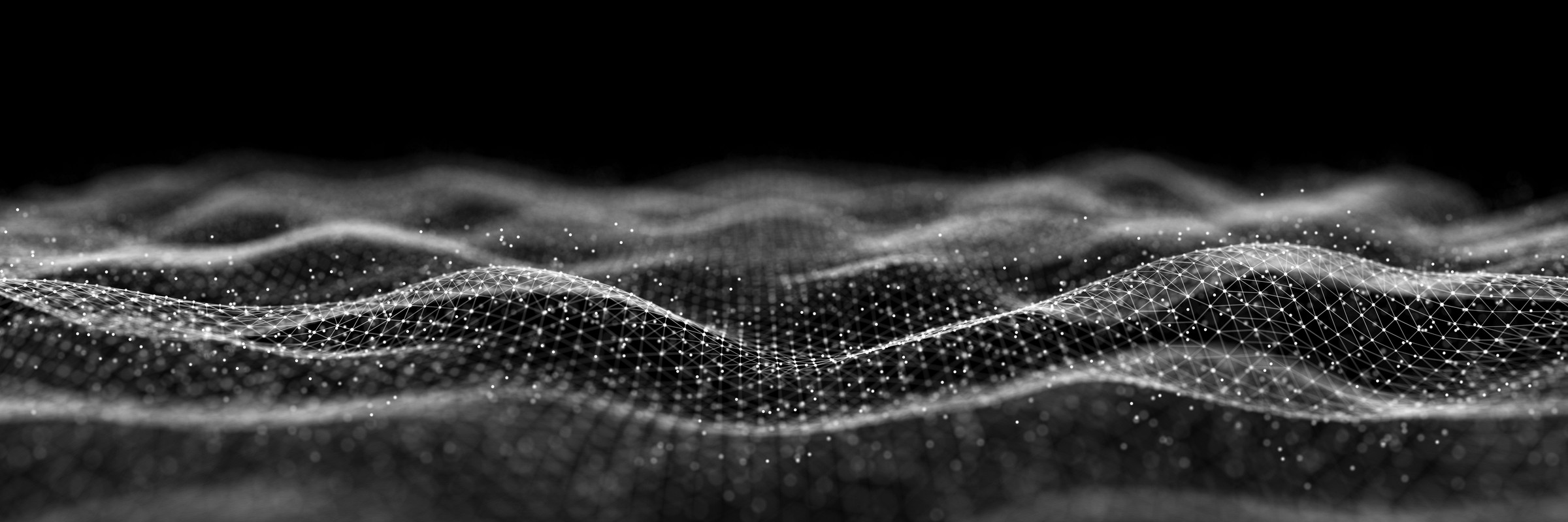 Abstract monochrome signal waves forming a quiet, mesh-like horizon.